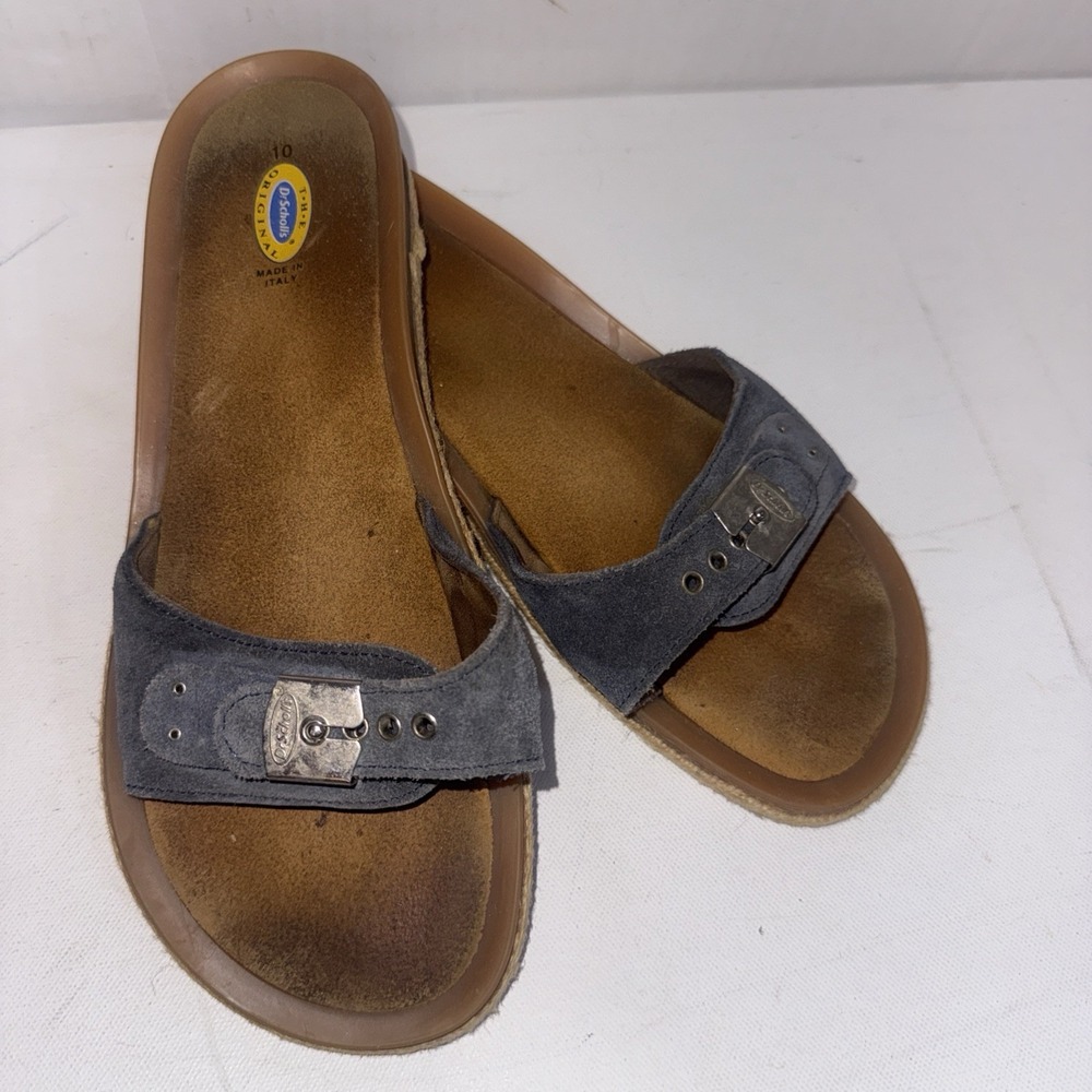 Vintage Y2K Dr. Scholl's Original Exercise Italy Denim Slides Sandals Size 10